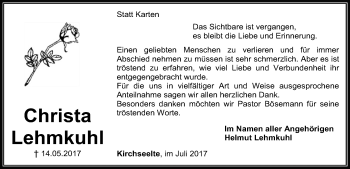 Todesanzeige von Christa Lehmkuhl von SYK