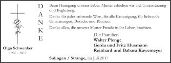 Todesanzeige von Olga Schwenker von SYK