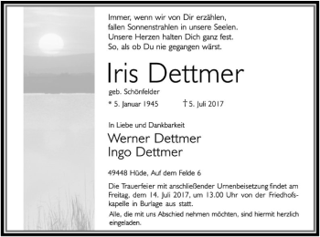 Todesanzeige von Iris Dettmer von SYK