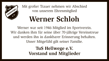 Todesanzeige von Werner Schloh von SYK