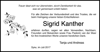 Todesanzeige von Sigrid Kanther von SYK