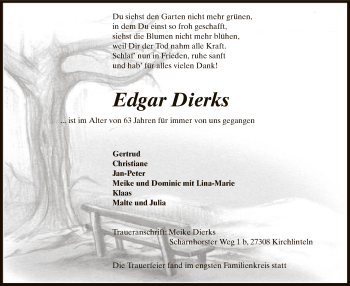 Todesanzeige von Edgar Dierks von SYK