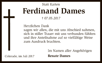 Todesanzeige von Ferdinand Dames von SYK