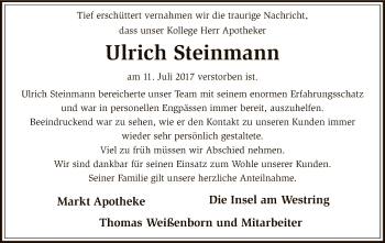 Todesanzeige von Ulrich Steinmann von SYK