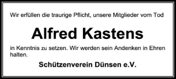 Todesanzeige von Alfred Kastens von SYK