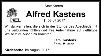 Todesanzeige von Alfred Kastens von SYK