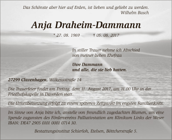 Todesanzeige von Anja Draheim-Dammann von SYK