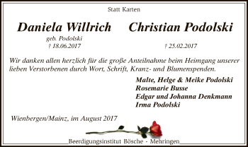 Todesanzeige von Daniela und Christian  von SYK