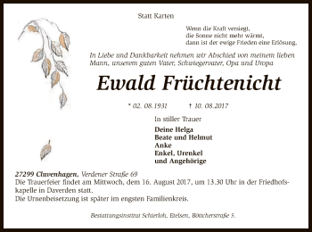 Todesanzeige von Ewald Früchtenicht von SYK
