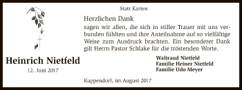Todesanzeige von Heinrich Nietfeld von SYK