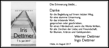 Todesanzeige von Iris Dettmer von SYK
