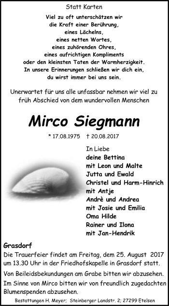 Todesanzeige von Mirco Siegmann von SYK