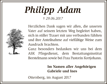 Todesanzeige von Philipp Adam von SYK
