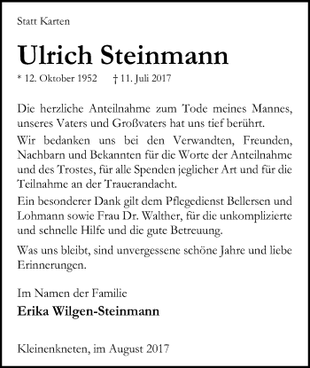 Todesanzeige von Ulrich Steinmann von SYK