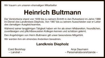 Todesanzeige von Heinrich Bultmann von SYK