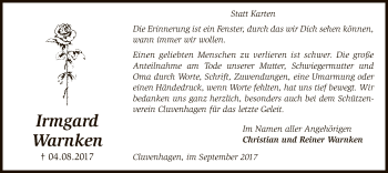 Todesanzeige von Irmgard Warnken von SYK