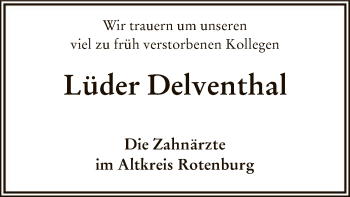 Todesanzeige von Lüder Delventhal von SYK