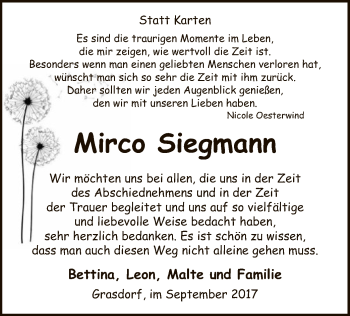Todesanzeige von Mirco Siegmann von SYK