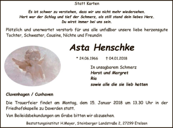 Todesanzeige von Asta Henschke von SYK