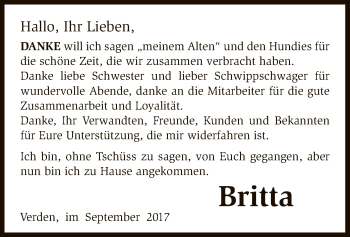 Todesanzeige von Britta  von SYK