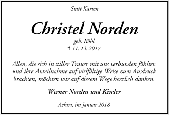 Todesanzeige von Christel Norden von SYK