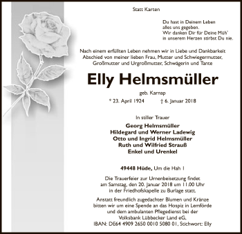 Todesanzeige von Elly Helmsmüller von SYK