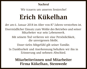 Todesanzeige von Erich Kükelhan von SYK