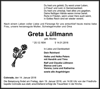Todesanzeige von Greta Lüllmann von SYK