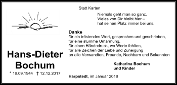 Todesanzeige von Hans-Dieter Bochum von SYK
