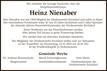 Todesanzeige von Heinz Nienaber von SYK