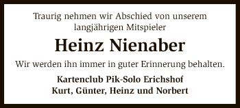 Todesanzeige von Heinz Nienaber von SYK