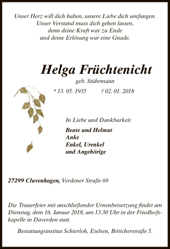 Todesanzeige von Helga Früchtenicht von SYK