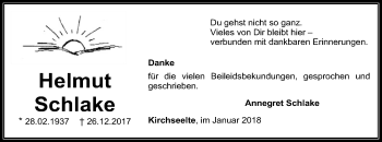 Todesanzeige von Helmut Schlake von SYK