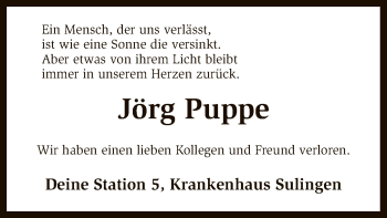 Todesanzeige von Jörg Puppe von SYK