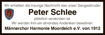 Todesanzeige von Peter Schlee von SYK