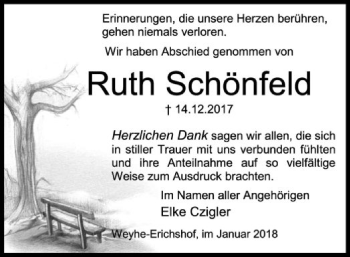 Todesanzeige von Ruth Schönfeld von SYK