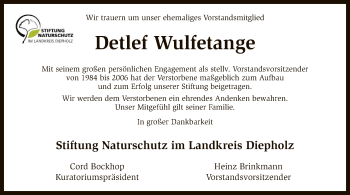Todesanzeige von Detlef Wulfetange von SYK