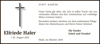 Todesanzeige von Elfriede Hafer von SYK
