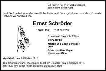 Todesanzeige von Ernst Schröder von SYK