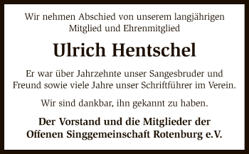 Todesanzeige von Ulrich Hentschel von SYK