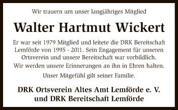 Todesanzeige von Walter Hartmut Wickert von SYK