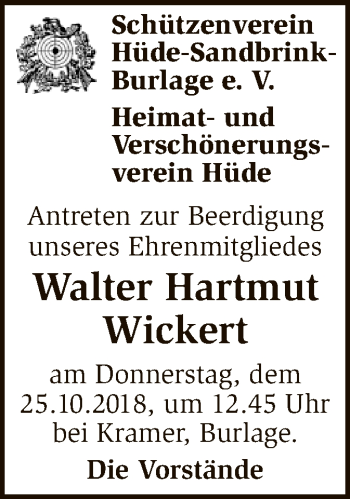 Todesanzeige von Walter Hartmut Wickert von SYK