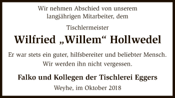 Todesanzeige von Wilfried Willem Hollwedel von SYK