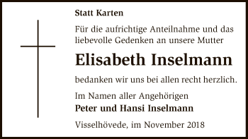 Todesanzeige von Elisabeth Inselmann von SYK
