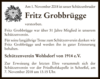 Todesanzeige von Fritz Grobbrügge von SYK