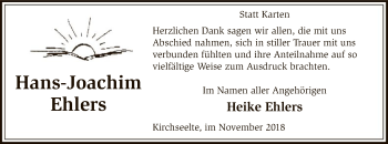 Todesanzeige von Hans-Joachim Ehlers von SYK