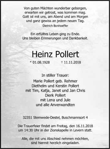 Todesanzeige von Heinz Pollert von SYK