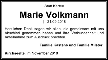Todesanzeige von Marie Volkmann von SYK