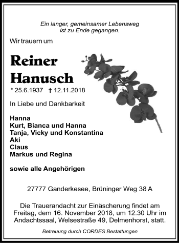Todesanzeige von Reiner Hanusch von SYK