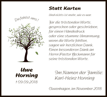 Todesanzeige von Uwe Horning von SYK